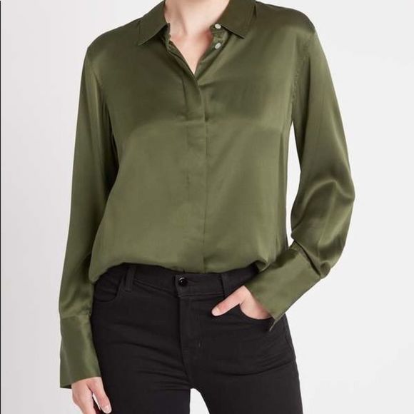 Frame denim The perfect shirt long sleeve silk button down xs - Picture 1 of 11
